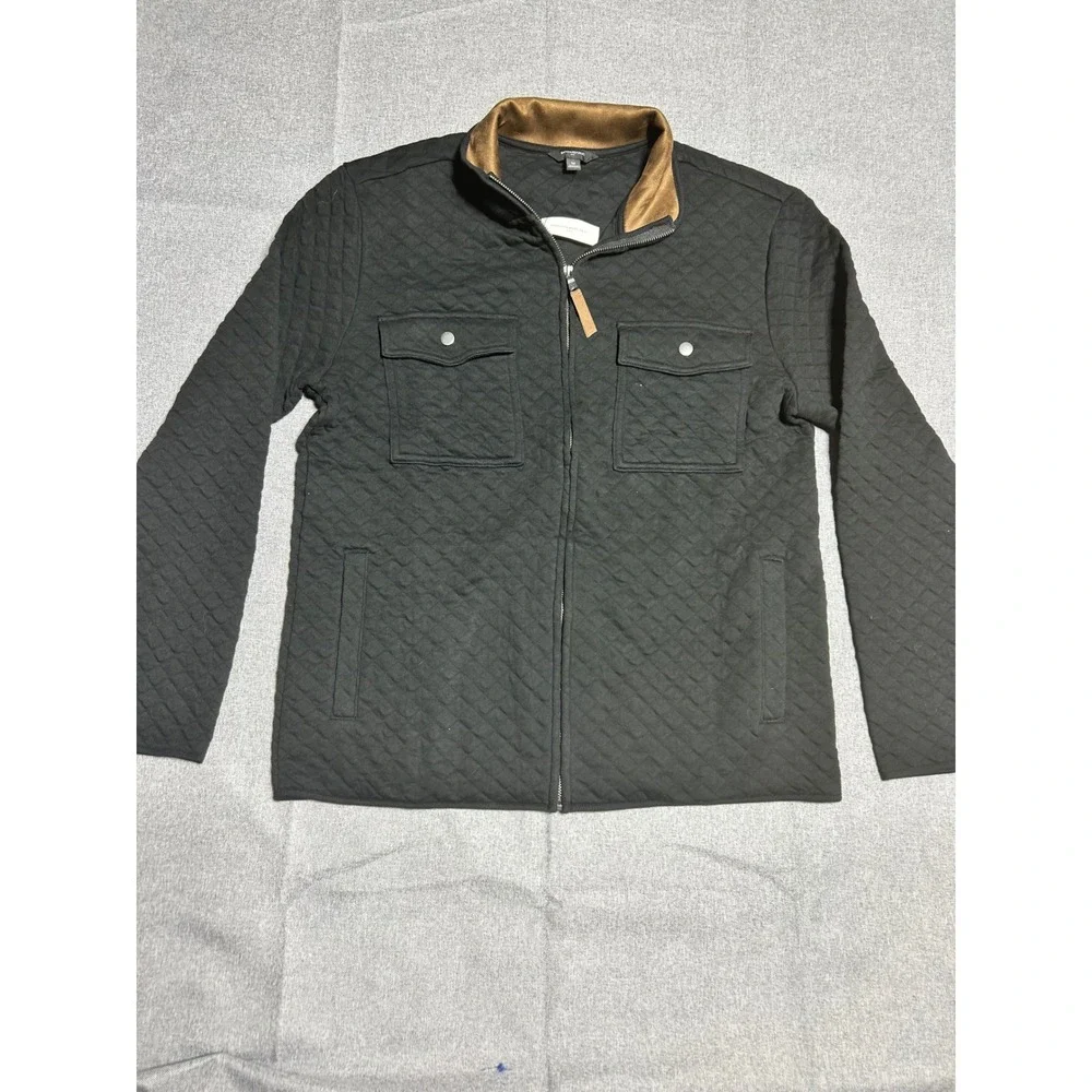 Banana Republic Quilted Knit‎ Shirt Jacket Mens Full Zip Black Brown Collared
